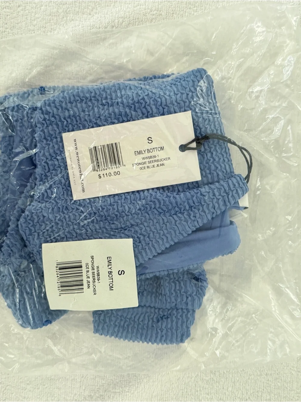 NWT/WeWoreWhat Blue Crinkle Emily Bikini Bottoms-S